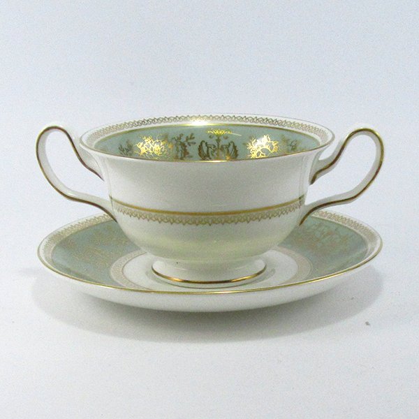 ウェッジウッド　コロンビアセージグリーン　スープカップ&ソーサー(ピオニー)の写真